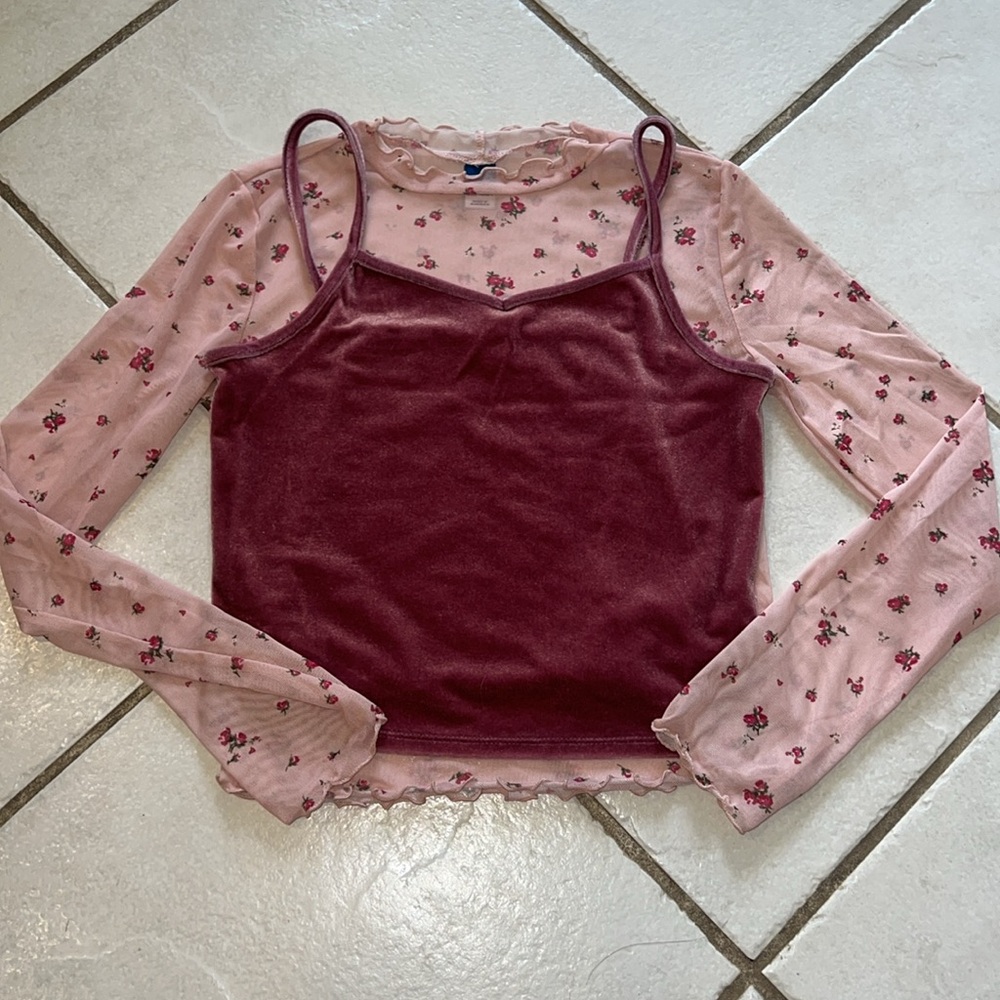 Old Navy Sheer Pink Floral Long Sleeve Top